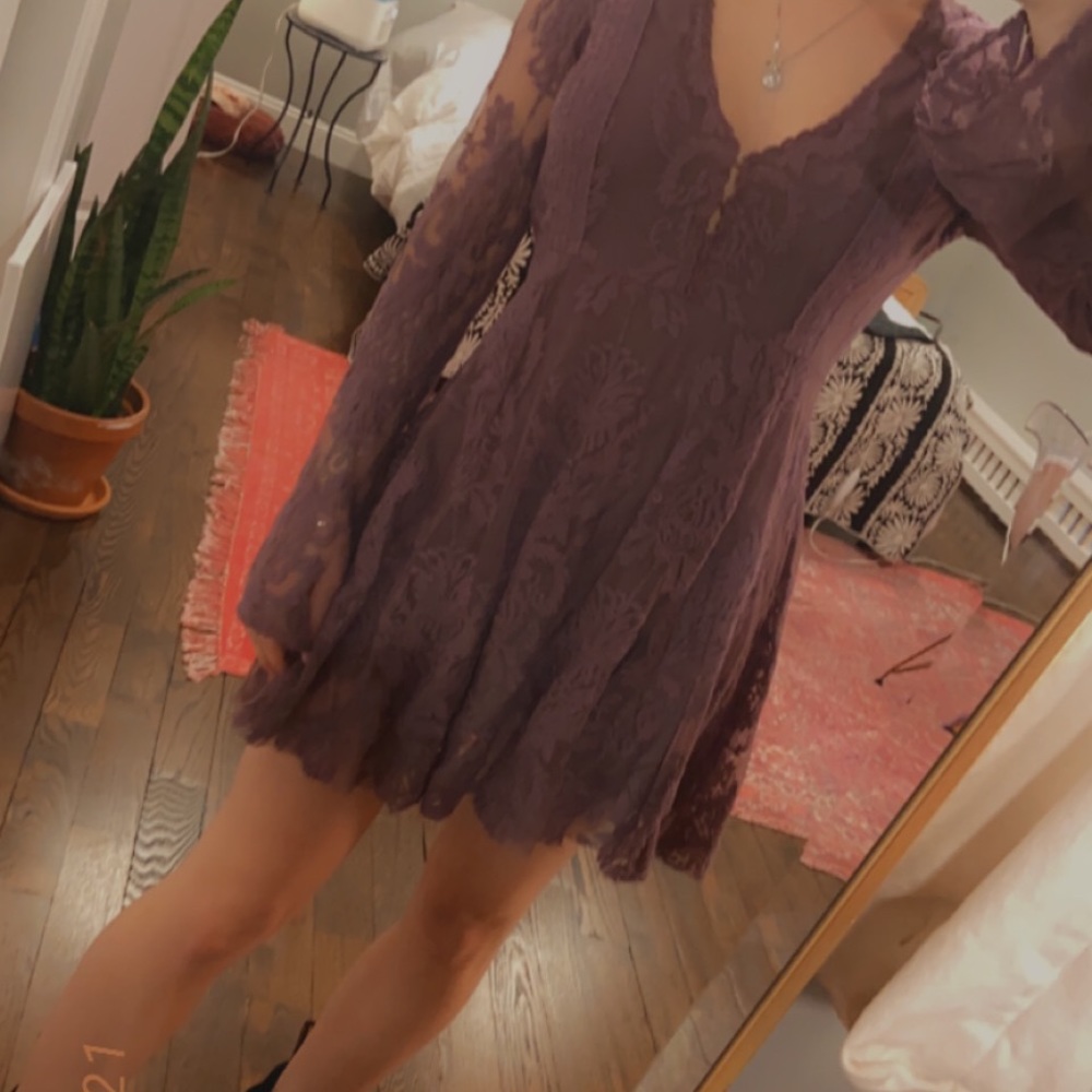 Purple lace fp dress with floral detailing